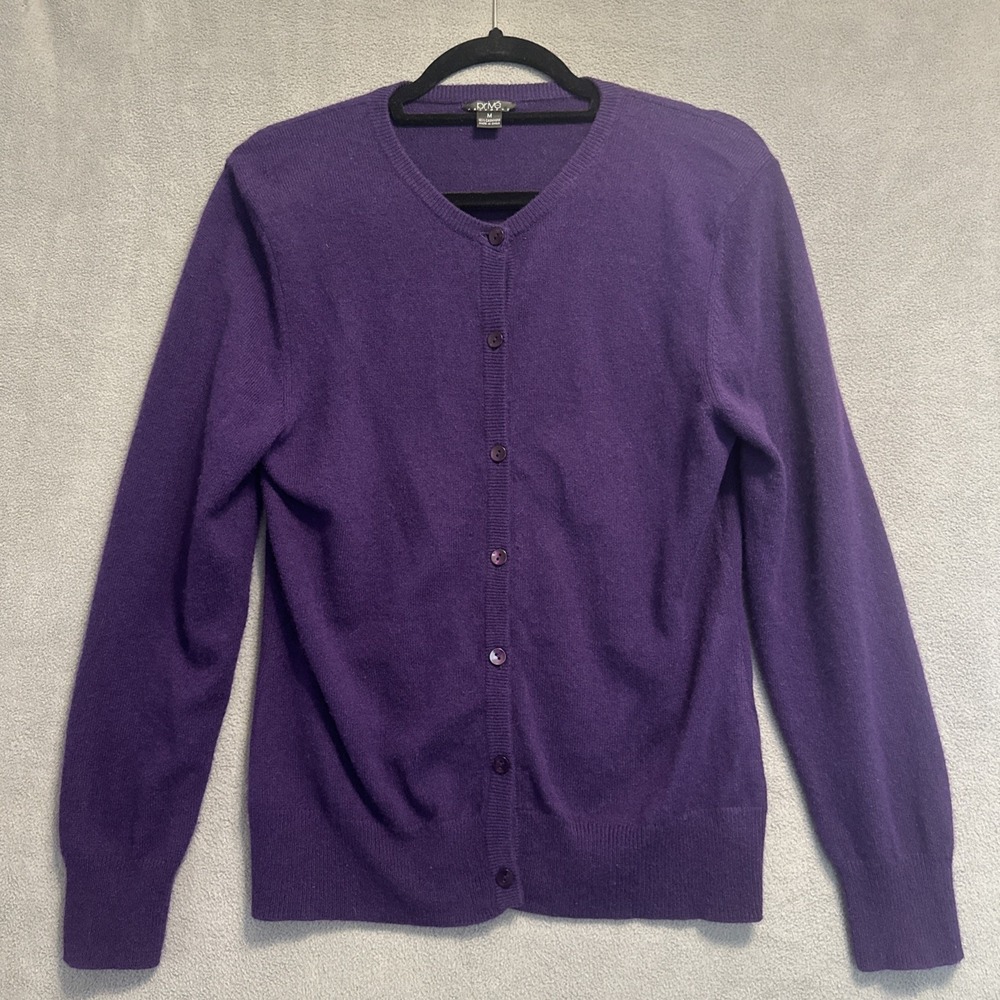 Prive 100% Cashmere Classic Button Front Cardigan Sweater Size M Purple Preppy